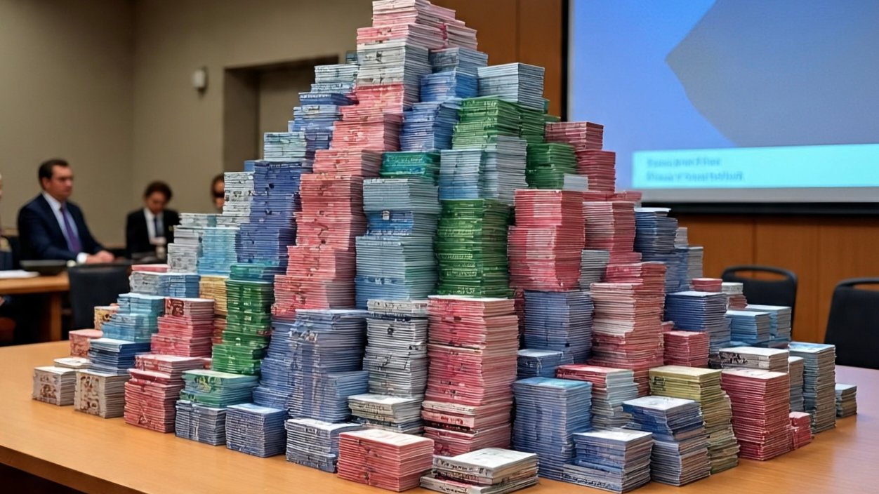 Graphic showing “55 million visas” with U.S. flag and visa icons