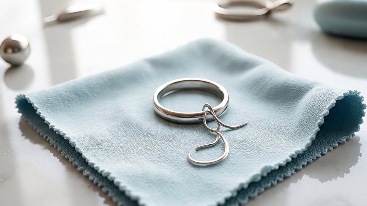 Hand polishing sterling silver ring using silver polishing cloth