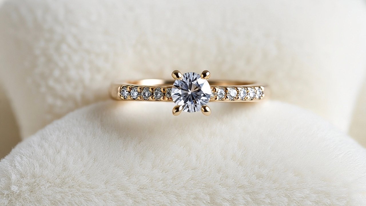 Polished white gold ring with diamond centerpiece